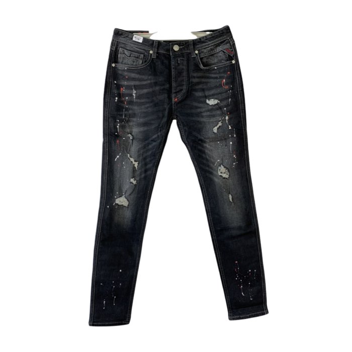 B171 Black stained stretch denim jeans - DOT Made