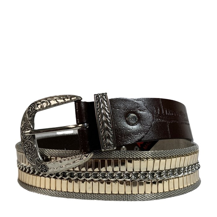 Chocolate brown NANNI005 metal & leather belt - DOT Made