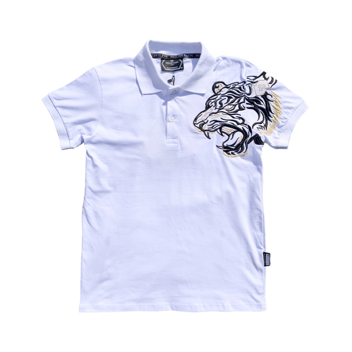 PP Embroidered Tiger White Polo Golf Shirt - short sleeve - philipp plein