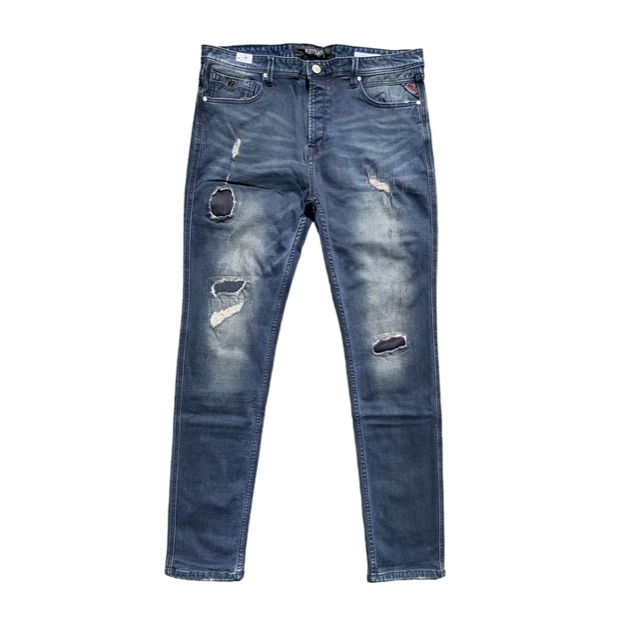 REPLAY B117 Patched Blue Stretch Denim Jeans
