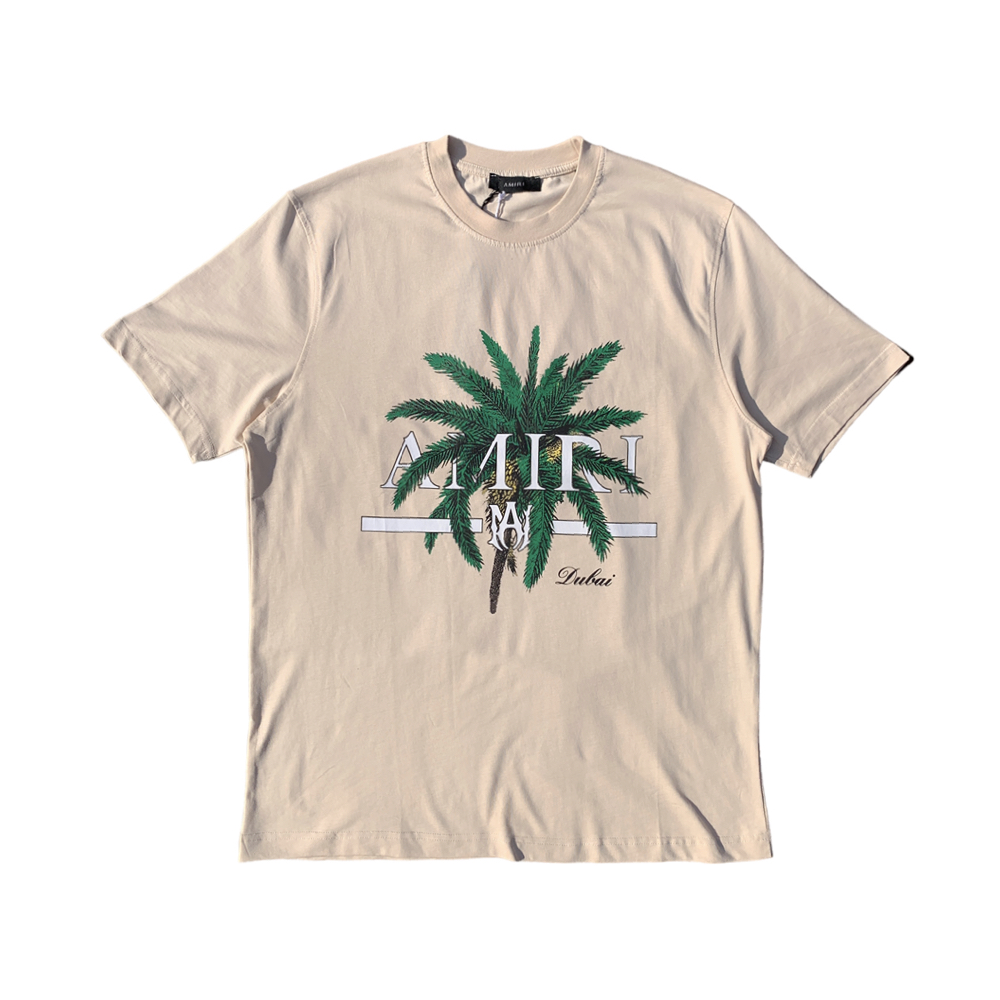 Amiri Palm Tree Print Beige Crewneck T-Shirt - DOT Made