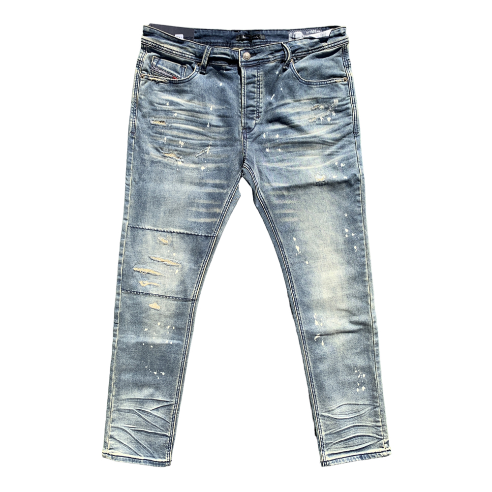 DS870X Bleach Stained Blue Stretch Denim Jeans