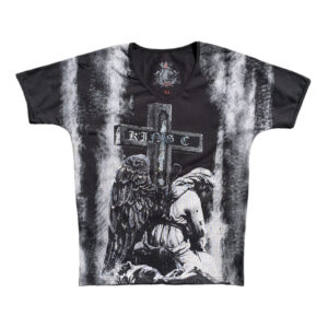 Kingz Cross angel black v-neck t-shirt