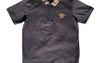 VS001 Embroidered Medusa Logo Black Polo Golf Shirt
