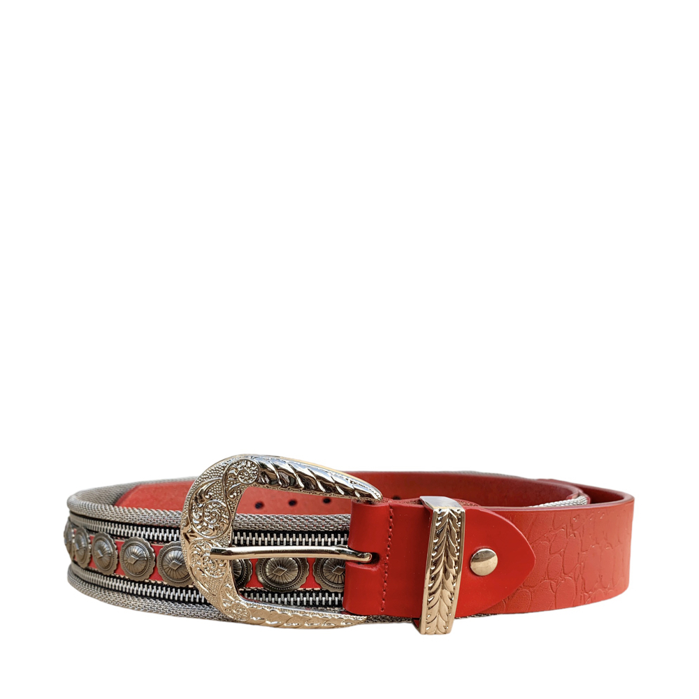 Roberto Raniera 01 Red Metal-Leather Belt - DOT Made