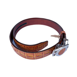 T005 Amber Brown Crocodile Bonded Leather Belt