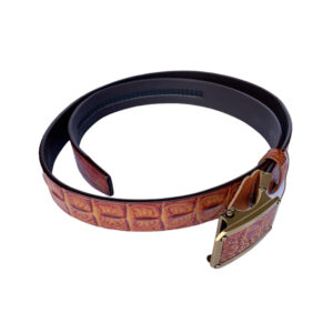 T002 Amber Brown Crocodile Bonded Leather Belt