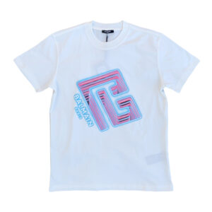 Balmain Paris Neon Print White Crewneck T-Shirt